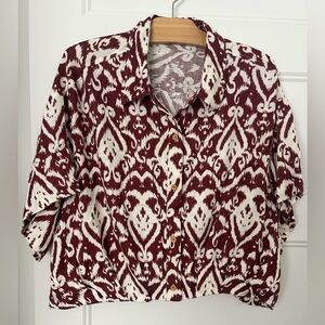 NWOT Maroon and White Patterned Button-Up Shirt